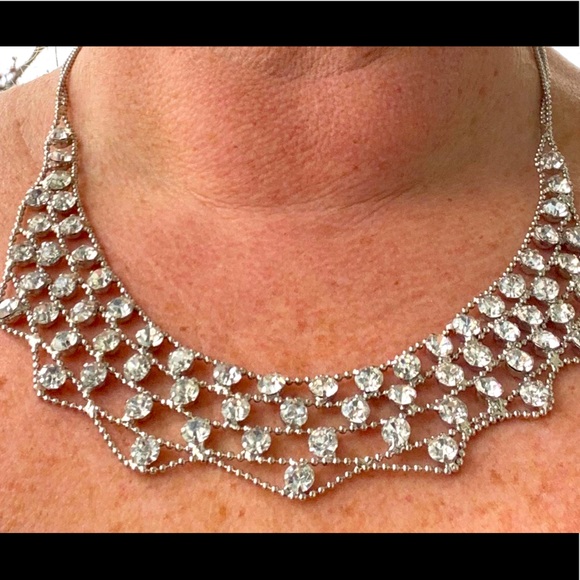 Silver Tone and Rhinestone Collar Necklace - Picture 1 of 8